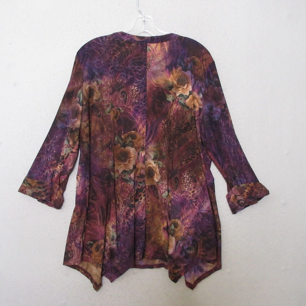 New Direction‎ Top Tunic XL Dark Floral Popover Pleated Boho Flowy Asymmetrical - Picture 8 of 10